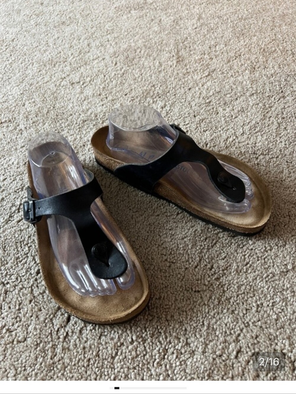 Birkenstock Gizeh Black Leather Thong Sandals with Tan Footbed Size 41 - Picture 2 of 13